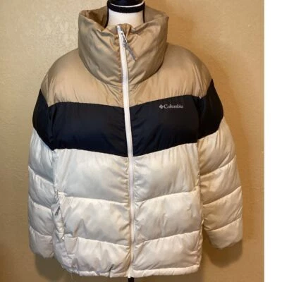 Chaqueta para mujer Columbia Puffect color bloqueado color crema tostado negro, talla extra grande Foto 1 de 4