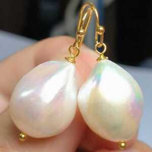 15-20MM Natural Baroque White Drops pearl Dangle Earrings 14K Gift Lucky