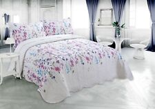 Printed Stitching Bedspread Coverlet Soft Quilt Set, Colorful Floral Garden King