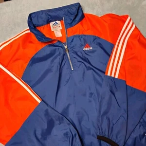 Chaqueta cortavientos de colección Adidas naranja y azul bloque de color 1/4 cremallera para hombre talla grande - Imagen 1 de 10