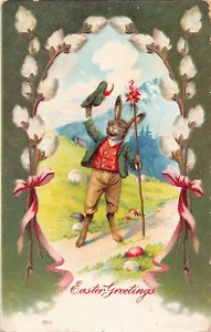 Ostern anthropomorpher Hase in Wanderkleidung Wandern in Bergen - Bild 1 von 2