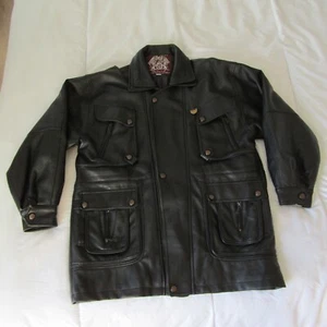 GV Italy Moda black faux leather coat 48/50" chest multi pockets XXL heavyweight - Picture 1 of 19