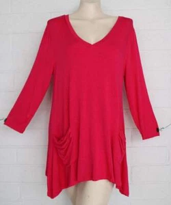 Logo Lori Goldstein M Tomato Red Asymmetrical Hem Front Pockets 3/4 Sleeve Tunic - Picture 1 of 7