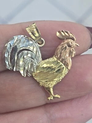 10k Gold rooster Pendant 1 inch long 3 Color  - Image 1 of 4