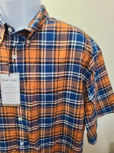 NWT Roundtree & Yorke Big Man Gold Label Button Down Orange Blue Plaid $79 - Picture 1 of 4