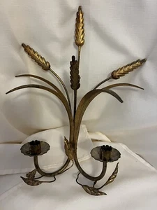 Vintage Italian Tole Candle Holder Sconce Golden Wheat Motif Made In Italy 15" - Picture 1 of 1