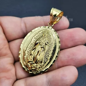 HIP HOP BRASS GOLD PLATED GUADALUPE MOTHER MARY FASHION OVAL CHARM PENDANT - Picture 1 of 4