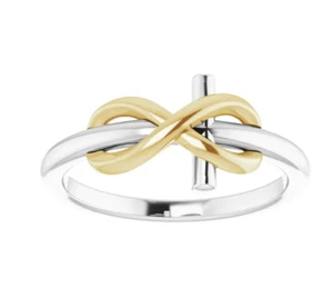Solid 10K Multi Tone Gold Wonderful Infinity-Inspired Cross Design Ring - Picture 1 of 4