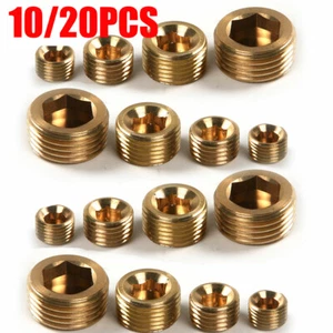 10/20PZ Ottone 1/8" 1/4" 3/8" 1/2" NPT Ottone Interno Filettatura Presa Tubo Spina - Foto 1 di 10