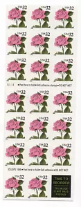 1995 32 cent Pink Rose complete booklet of 20 Scott #2492a, Mint NH - Picture 1 of 1