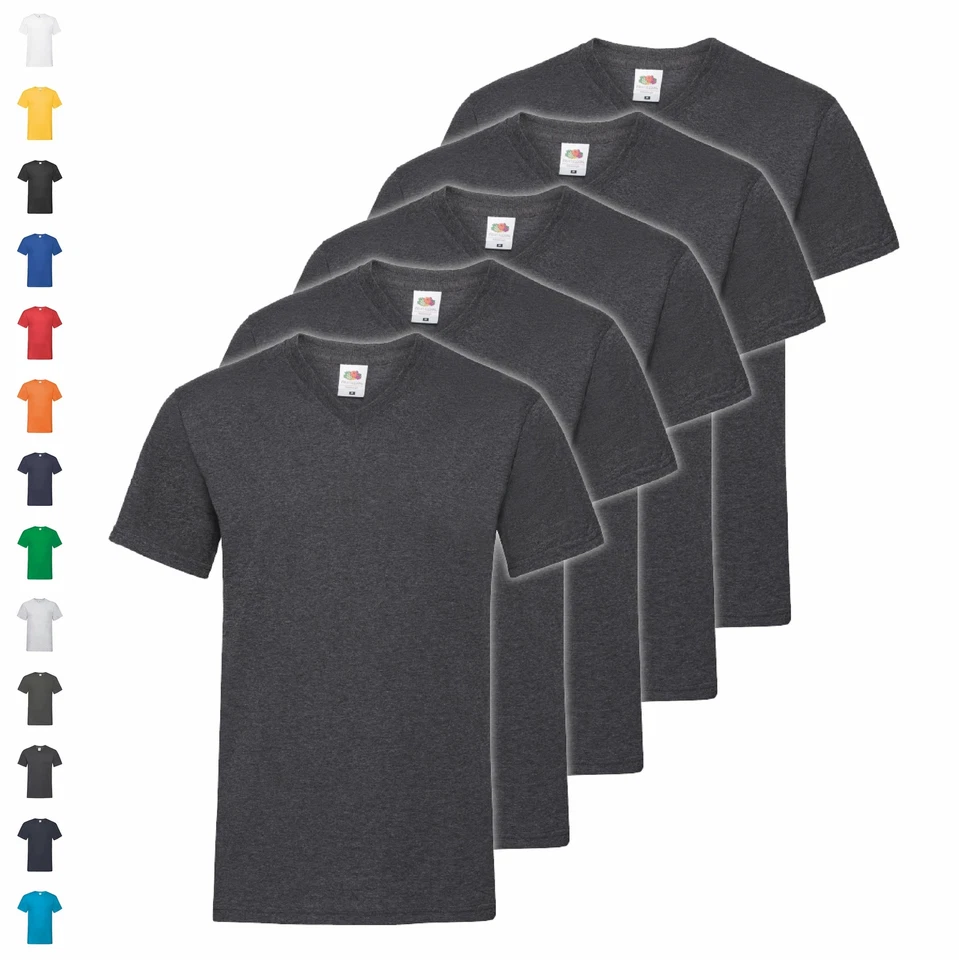 5er Pack Fruit of the Loom Valueweight V-Neck T Unisex T-Shirt V Ausschnitt NEU - Bild 1 von 1