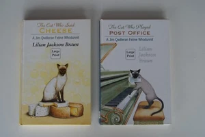 LILIAN JACKSON BRAUN LARGE PRINT JIM QWILLERAN FELINE WHODUNNIT BOOKS X 2 - Picture 1 of 6