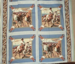 PFERDE STOFF PANEL RINDERANTRIEB COWBOY Stoff 4 Kissen Stoff PANEL CP34370 - Bild 1 von 1