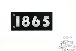 Modern House Sign Black Aluminum (ACP) Silver Fiber Laser Engraved Bauhaus Font - Picture 1 of 5