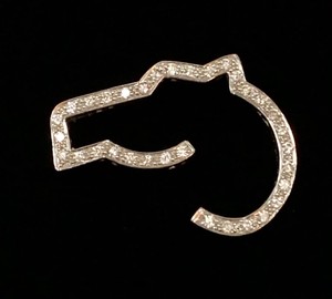 Modernist Abstract 14k White Gold and Diamond Horse Head Pin / Brooch