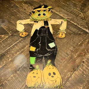 Vintage Scarecrow Jointed Die Cut Halloween Fall Autumn Decoration 1980s pumpkin - Picture 1 of 8