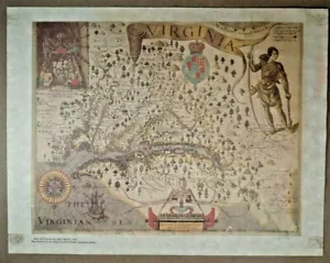 Vtg Princeton University 1612 Virginia State Map Reproduction Capt John Smith - Picture 1 of 10