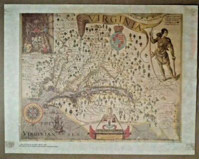 Vtg Princeton University 1612 Virginia State Map Reproduction Capt John Smith - Image 1 of 4