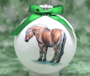 H415 Hand-made Christmas Ornament - horse - fjord brown dun side stand (green) - Picture 1 of 6