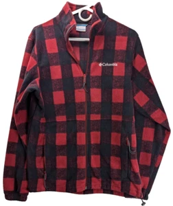 Columbia Mens Steens Mountain Fleece Jacket Sm Buffalo Plaid Red Black Full Zip - Picture 1 of 6