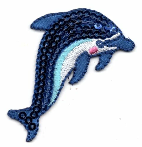DOLPHIN SEQUINED Iron On Patch Sea Creature Ocean Beach - Image 1 of 1