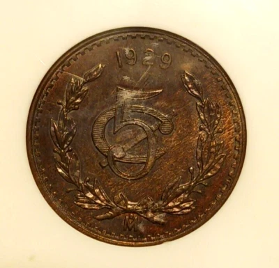 Mexico 5 Centavos 1929 Mo NGC MS 64 BN Bronze KM#422 - Image 1 of 4