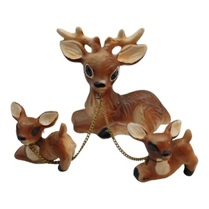 Vintage Deer Family Chained Buck Daddy Two Fawns Big Eyes Fairway Japan - Picture 1 of 10