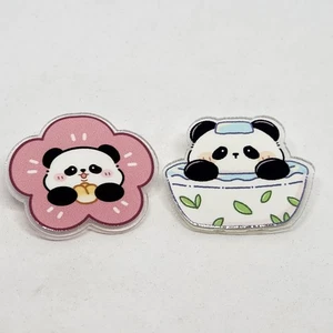 Panda Set Of 2 Acrylic Clear Tone Backing Lapel Backpack Hat Brooch OPTION 4 - Picture 1 of 2