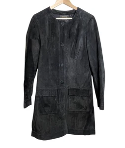 Kate Moss Topshop Black Suede Leather Trench Jacket Size 8 - Picture 1 of 6