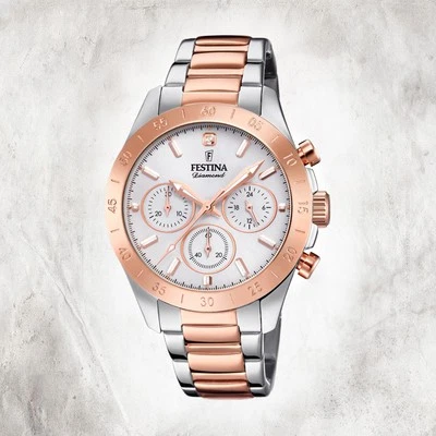 Festina Acciaio Inox Orologio Donna F20398/1 da Polso Argento Rosato Boyfriend - Immagine 1 di 4