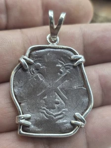 4 Reales Phillip IV Mexico Spanish Colonial Cob Pendant Sterling Silver Bezel - Picture 1 of 4