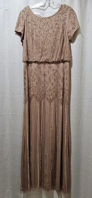 Adrianna Papell Beaded Short-Sleeve Gown in Rose Gold Size 14 NWT - Image 1 of 4