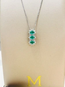 Collana in oro bianco 18 Kt con smeraldo naturale e diamanti naturali Marika - Foto 1 di 7