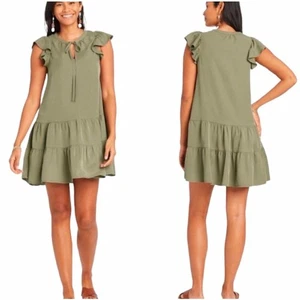 KNOX ROSE womens Olive Green Boho Tier Ruffle Mini Dress XXL BOHOChic Minimalist - Picture 1 of 14