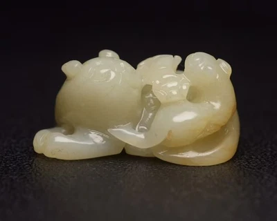 认证清朝和田玉手工雕刻猫吊坠雕像11149 — 第 1/4 张图片