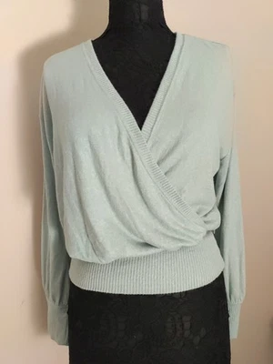 Suéter Anthropologie Mujer Verde Salvia Imitación Envoltura Manga Larga Talla S Foto 1 de 4