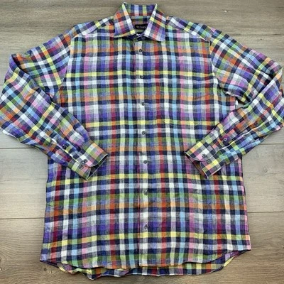 Camisa St. Croix 100 % lino manga larga abotonada para hombre mediana multicolor a cuadros Foto 1 de 4