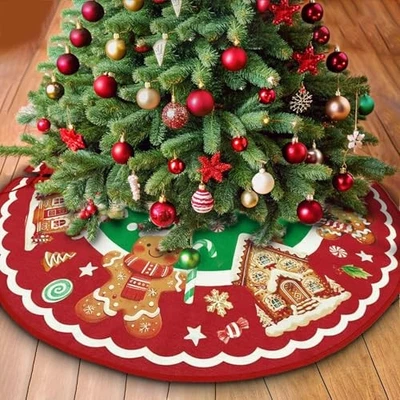 Christmas Tree Skirt 48 Inch Gingerbread House Xmas Tree Mat Decoration Winter  - Image 1 of 4