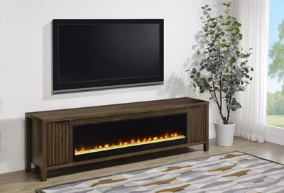 79" DARK PINE TV STAND CONSOLE VISUAL ELECTRIC MULTI COLOR FLAME BOX FURNITURE - Image 1 of 4