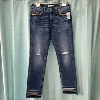 Pantalones de mezclilla para mujer Mavi ADA Boyfriend 27x29 bordados dobladillo/bolsillos línea dobladillo crudo NUEVO Foto 1 de 4