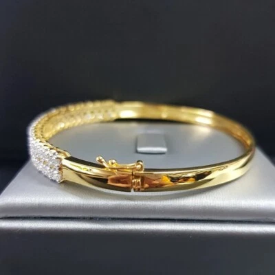 Bangle Bracelet Lab Created 4.90CT Round Cut Diamond Women's 14K Gold Finish - Image 1 of 4