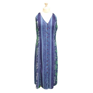 Vintage 70s Maxi Dress Phool Blue Print Fit & Flare Summer Women's XL 16 - Picture 1 of 6