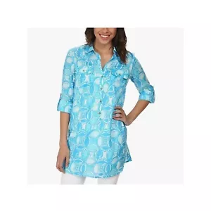 Tunica donna Lilly Pulitzer piccola blu fantasia captiva top copricostume da spiaggia - Foto 1 di 9