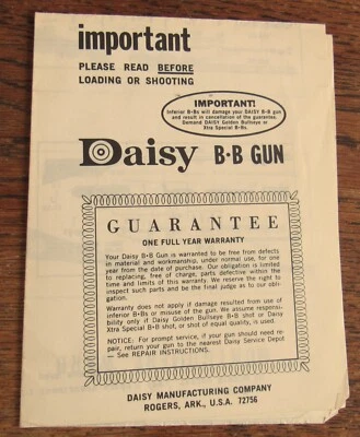 vtg 5/66 Daisy BB gun parts list #31914 models 1407 1408 1450 Daisy 25, 93, 102 - Image 1 of 4