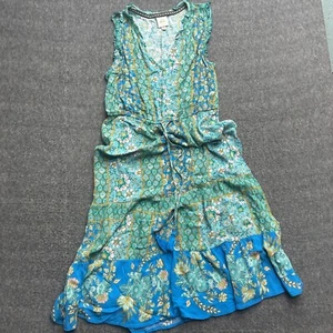 Knox Rose Kleid große Blumen Kurzarm Freizeit Maxikleid Boho Bauern türkis - Bild 1 von 10