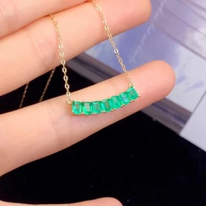 Natural Emerald Clavicle Chain Necklace, Dainty Emerald Chain Necklace 3x4mm - Picture 1 of 4