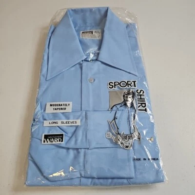 NUEVA Camisa Deportiva Vintage NOS Montgomery Ward Abotonada Azul M 15-15.5  Foto 1 de 4