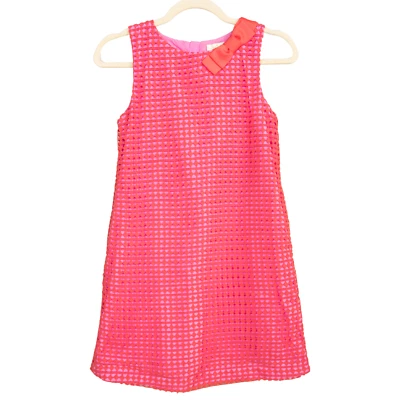 KATE SPADE NY Guipure Lace Shift Dress Geranium Pink Bow Detail Girl's 12Y - Image 1 of 4