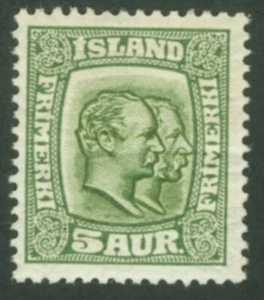Iceland 1914 5 aur Two Kings, Crosses Watermark Mint F - Picture 1 of 2