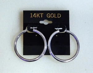 Beautiful GCJ 14k Solid White Gold Hoop Earrings - Made In Italy - Picture 1 of 3